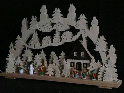 Schwibbogen mit Wintermotiv Kinder und Beleuchtung BxHxT 70x43x7cm NEU