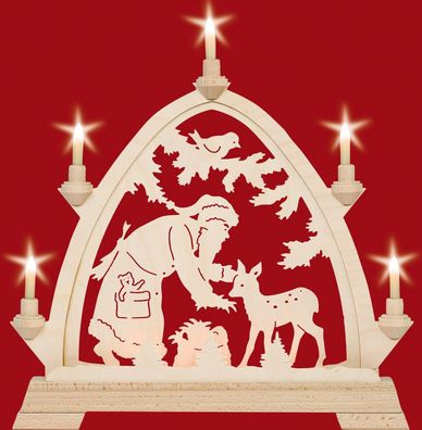 Fensterdekoration Schwibbogen Weihnachtsmann mit Reh BxTxH= 48x6,5x42cm NEU Lich