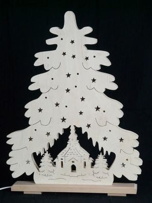 Schwibbogen Tanne mit Seiffener Kirche und Beleuchtung BxHxT 36x43x7cm NEU Lichte