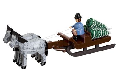 Pferdeschlitten + Baumholer Miniaturgespann Länge 9cm NEU Gespann Fuhrwerk