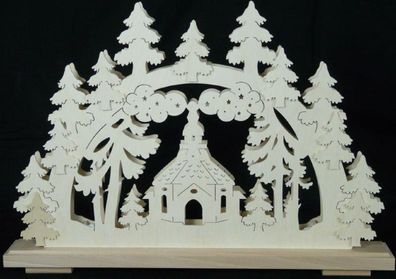 Schwibbogen mit Seiffener Kirche und Beleuchtung BxHxT 50x32x7cm NEU Lichterbogen