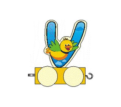 Holzdekoration Holzbuchstabe V auf Rädern BxLxH 50x30x70mm NEU Geburtstag