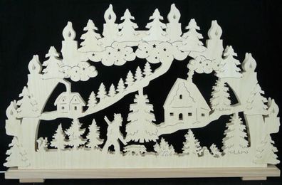 Schwibbogen mit Haus Waldarbeiter und Beleuchtung BxHxT 70x42x7cm NEU Lichterboge