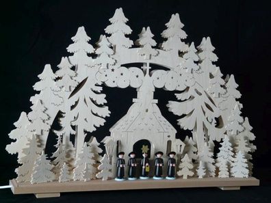 Schwibbogen mit der Seiffener Kirche Kurrende und Beleuchtung BxHxT 70x43x7cm