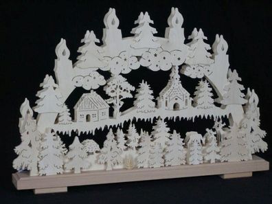 Schwibbogen mit Haus Kirche und Beleuchtung BxHxT 50x32x7cm NEU Lichterbogen