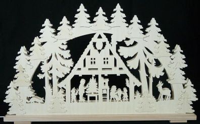 Schwibbogen mit Waldhaus und Beleuchtung BxHxT 70x43x7cm NEU Lichterbogen Fenster