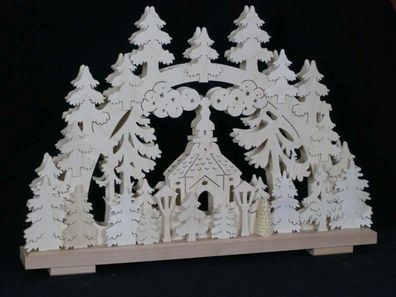 Schwibbogen mit Seiffener Kirche und Beleuchtung BxHxT 50x34x7cm NEU