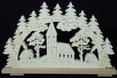 Schwibbogen mit Kirche Häuser und Beleuchtung BxHxT 50x32x7cm NEU Lichterbogen Fe