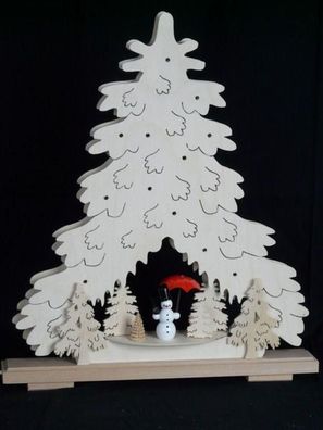 Schwibbogen Tanne mit Schneemann mit Schirm und Beleuchtung BxHxT 36x43x7cm NEU L