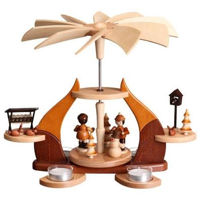 Designpyramide Erzgebirgsfiguren natur mit Teelichter HxLxB 28x34x27cm NEU