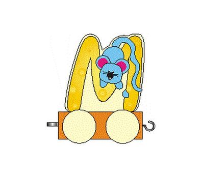 Holzdekoration Holzbuchstabe M auf Rädern BxLxH 50x30x70mm NEU Geburtstag