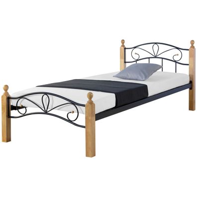 Metallbett 90x200 Schwarz Einzelbett Jugendbett Bettgestell mit Lattenro