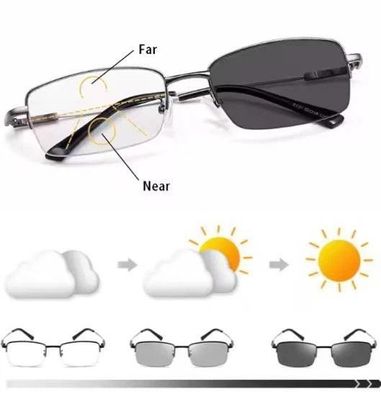 Gleitsichtbrille Titan Halbrahmen Blaulichtfilter photochromatisch + 1.0 + 4.0