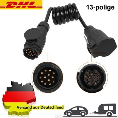 Spiralkabel f. Anhänger Verlängerungskabel 13 polig Stecker Kupplung 100cm M/W