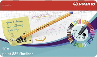 Stabilo - Fineliner - point 88-50er Metalletui - 2x blau, rot, schwarz