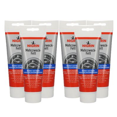 6x NIGRIN Mehrzweck Fett Allzweckfett Universalfett Schmierfett 250ml
