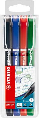 Stabilo - Fineliner mit gefederter Spitze - SENSOR F - fein - 4er Pack - schwarz, bla