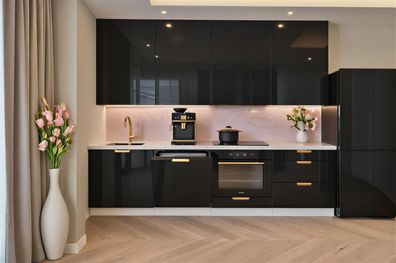 Küchenzeile Linea DW 240 cm Schwarz Hochglanz-Soft Close-Premium Box- Küche 2,4 m