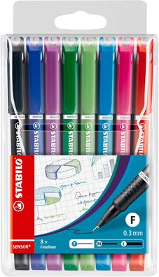 Stabilo - Fineliner mit gefederter Spitze - SENSOR F - fein - 8er Pack