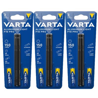 3x Varta LED Taschenlampe Aluminium Light 150lm inkl. 2x Alkaline AAA
