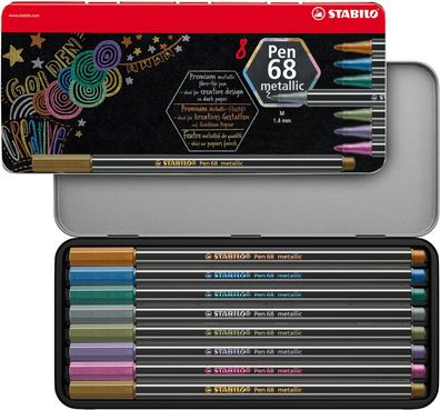 Stabilo - Premium Metallic-Filzstift - Pen 68 metallic - 8er Metalletui - 8 verschied