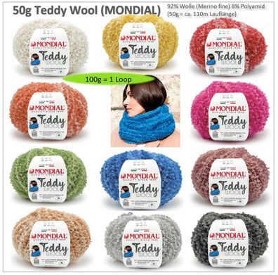 50g - Mondial Teddy Wool - weiche Boucle Wolle mit dezentem Farbverlauf