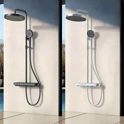 EMKE® Duschsystem Duschset Mit Thermostat Regendusche Rund Kopfbrause Handbrause