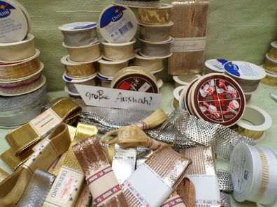 gold-silbern DM-Zeit Schleifenband Drahtkante Ziehschleife Pfau Mister Ribbon Horn