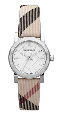 Burberry The City Damenuhr silber braun kariert