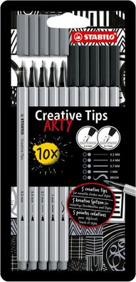 Stabilo - Multi-Liner-Set - Creative Tips - ARTY - 10er Pack - schwarz, mittelgrau