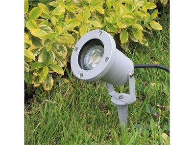 Gartenleuchte "CT-GS10", silbergrau230V, 1,5m Kabel+Erdspieß, GU10 Fassung