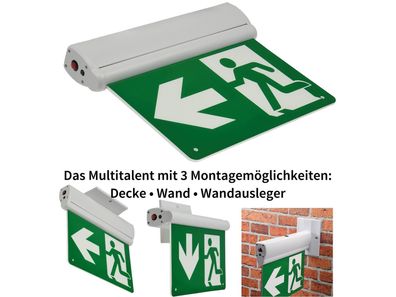 LED Fluchtwegleuchte "NL-8 Multi"Erkennungsw. 25m, IP20, Decken+Wandmont