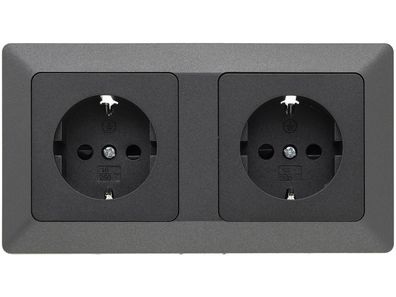 MILOS Set 2 Steckdose + 2-fach Rahmen 250V 16A, Klemmanschluss, anthrazit