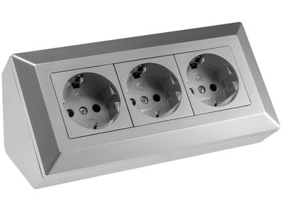 3-fach Steckdosenblock, silber 250V / 16A, Aufbaumontage