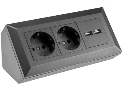 2-fach Steckdosenblock+ 2x USB, nthrazit 250V / 16A, Aufbaumontage, USB 3,1A