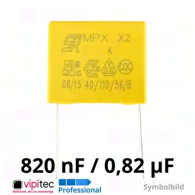 820nF X2 MKP Entstörkondensator 0,82uF µF 310V 26,3x19x10 RM22,5 mm Kondensator