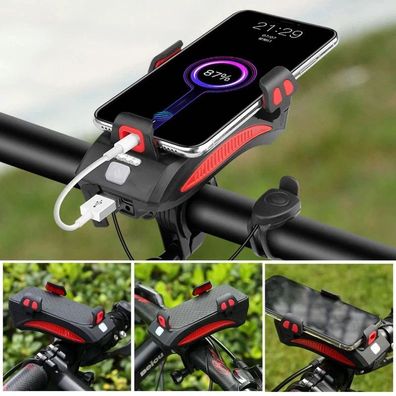 4 in 1 Fahrradlicht & Handyhalter mit Powerbank und Hupe