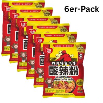 6er-Pack Baijia Instantnudeln Vermicelli Hot & Sour 105g