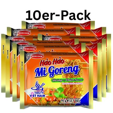 10er-Pack Acecook Instantnudeln Hao Hao Mi Goreng Garnelen & Zwiebeln 76g
