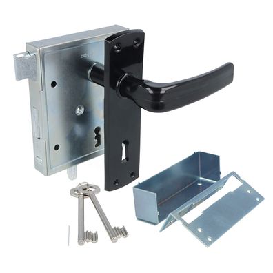 Aufschraubschloss Kurzschild + schwarze Türdrücker - Kastenschloss Schließfalle