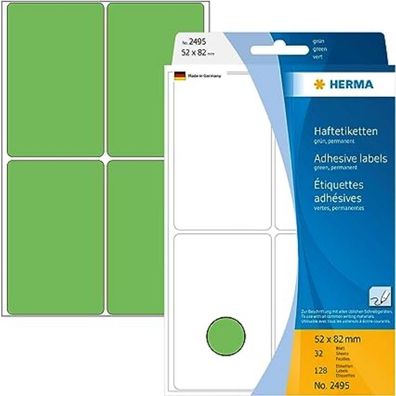 HERMA 2495 Vielzweck-Etiketten, 128 Stück, 52 x 82 mm, 4 pro Bogen, selbstklebend, Ha
