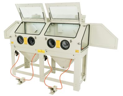 Sandstrahlkabine 880L inkl. Zubehör mit Absaugung, Türen links + rechts, 02822