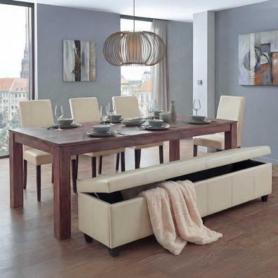 Garnitur Sitzgruppe Bank mit Aufbewahrung Kriens XXL+4 Stühle Littau Kunstleder/Leder