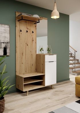 Garderobe Garderobenmöbel Flurgarderobe Dielenset Wohnmöbell Artisan Eiche Weiß