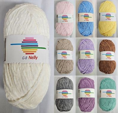 100g G-B Nelly weiches Chenillegarn Wolle zum Stricken Häkeln GP 39,90€/1kg