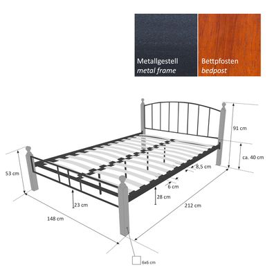 Metallbett Bettgestell Doppelbett Bettrahmen inkl. Lattenrost 140 160