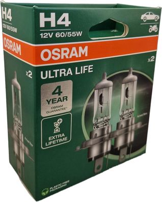 H4 OSRAM Ultra Life Extra Lifetime P43t 12V 60/55W 2er Box Halogen 64193ULT-2HB