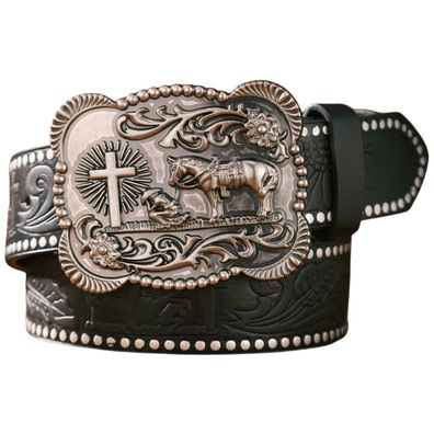 Nietengürtel Westerngürtel mit Wild West - Schnalle - im authentischen Cowboy Style