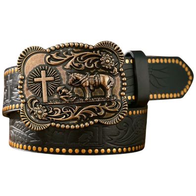 Nietengürtel Westerngürtel mit Wild West - Schnalle - im authentischen Cowboy Style