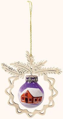 Baumbehang aus Holz 
mit Glaskugel , handbemalt flieder, Ø 8cm NEU Christbaumschmuck